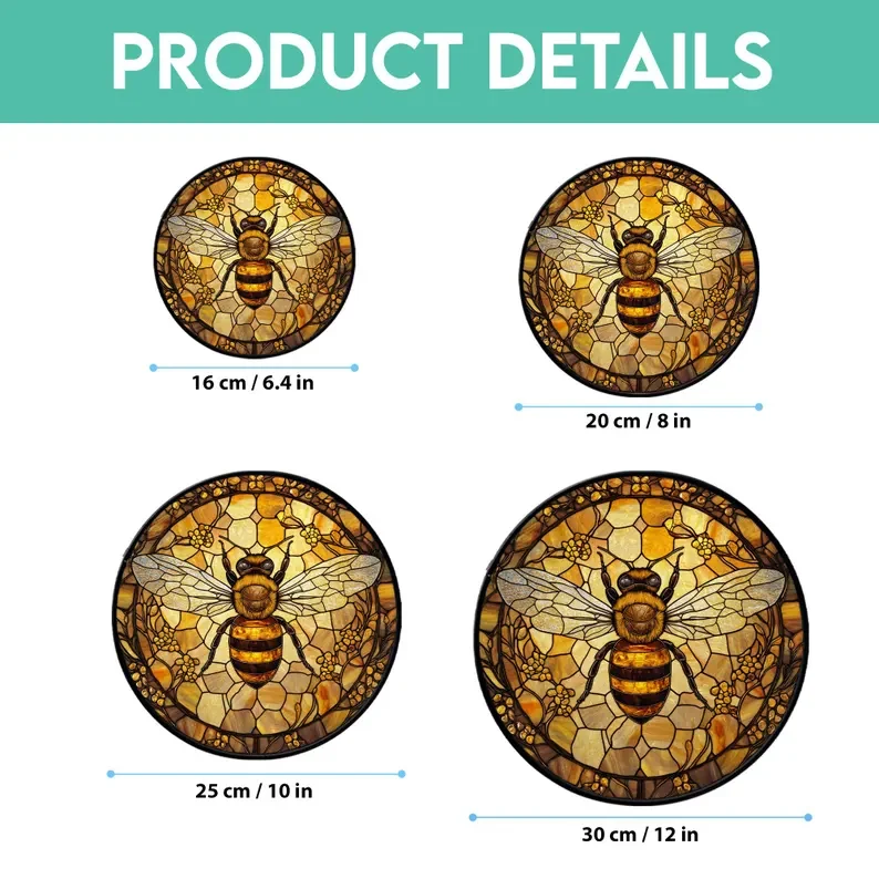 Bee Stained Glass Suncatcher, Honeycomb Window Art - Lincollap
