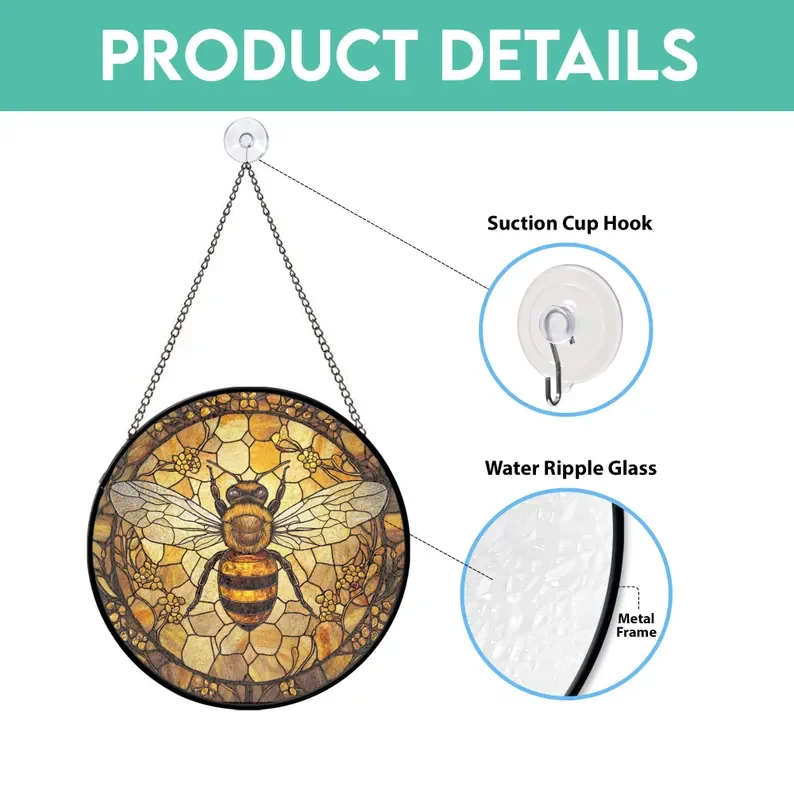 Bee Stained Glass Suncatcher, Honeycomb Window Art - Lincollap