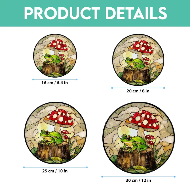 Frog and Mushroom Stained Glass Suncatcher, Whimsical Forest Decor - Lincollap