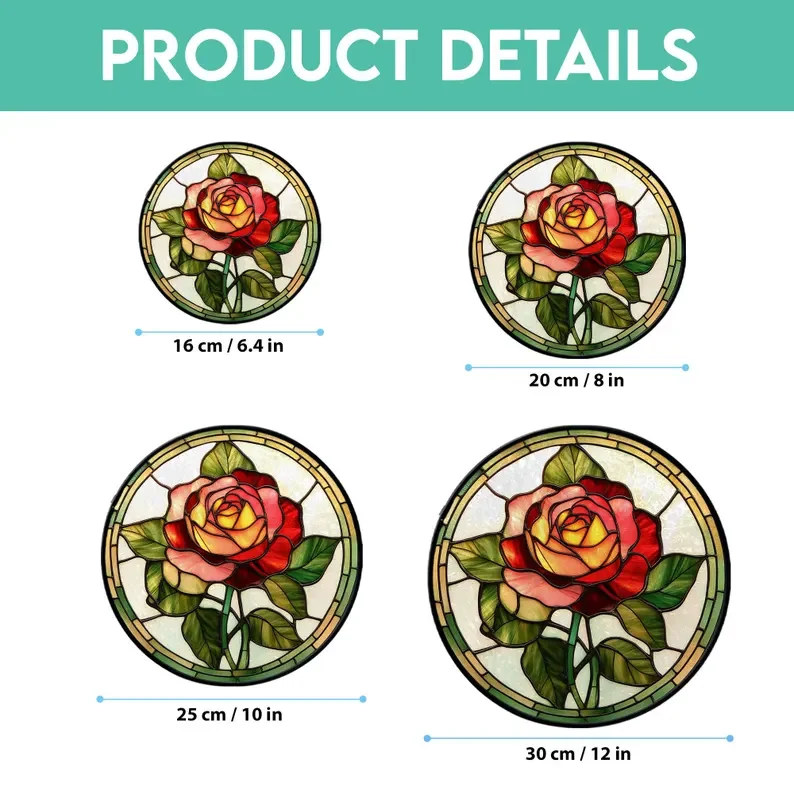 Rose Stained Glass Suncatcher, Elegant Floral Window Decor - Lincollap