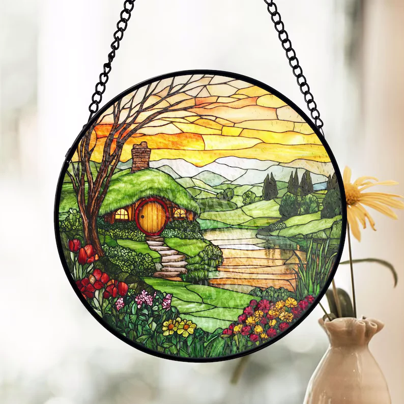 The Shire Stained Glass Suncatcher, Hobbit House Decor - Lincollap