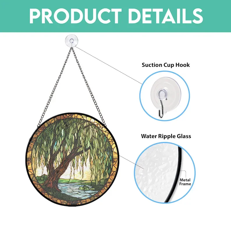 Willow Tree Stained Glass Suncatcher, Nature Window Art - Lincollap