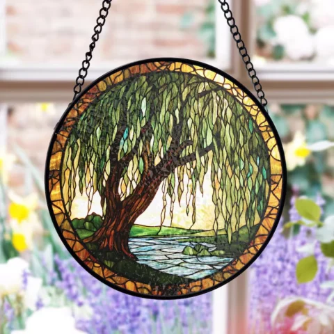 Willow Tree Stained Glass Suncatcher, Nature Window Art - Lincollap